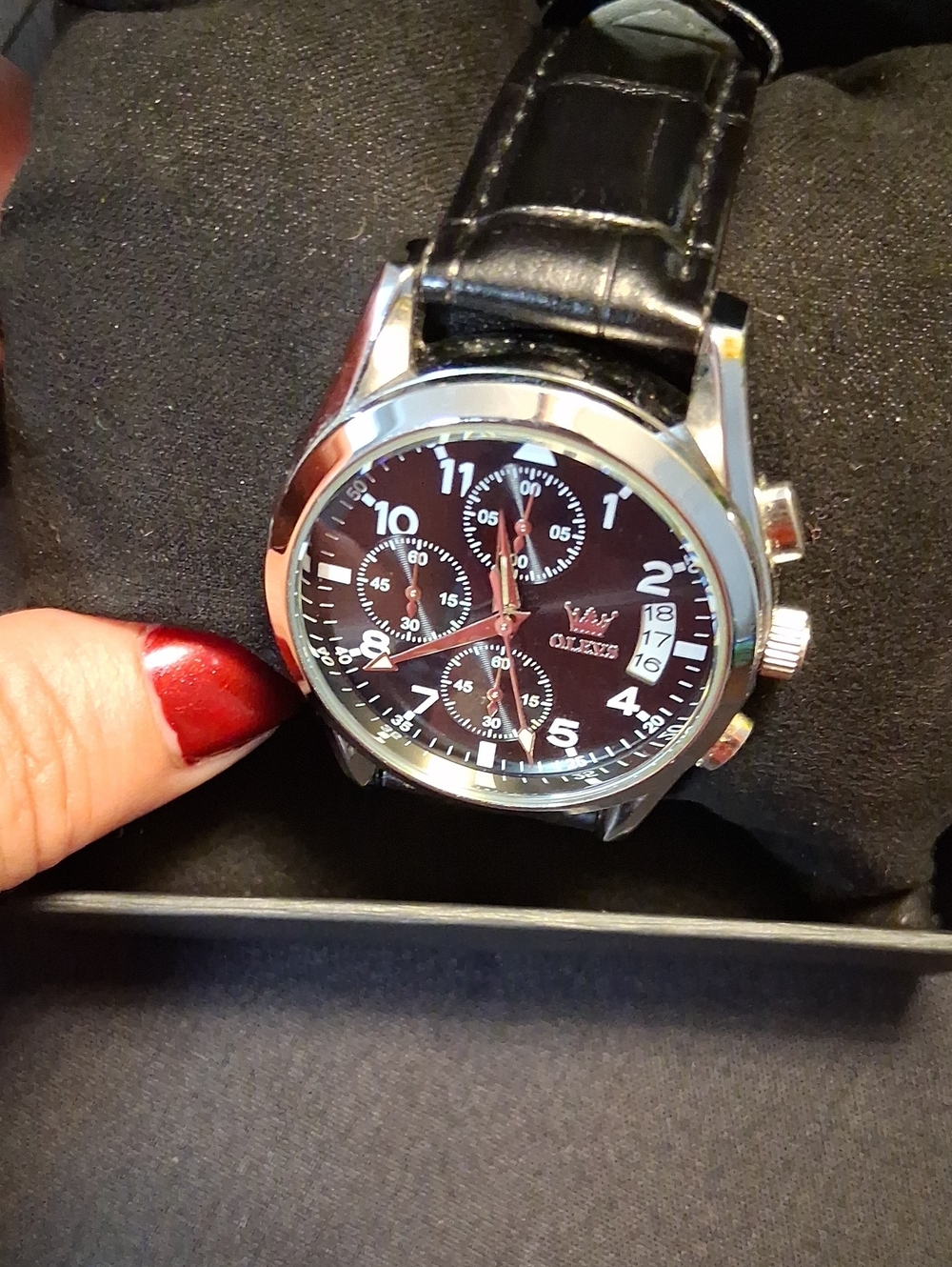 Black Leather Men's Chronograph Watch